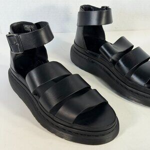 Black Platform Strappy Sandals with Ankle Buckle - Women's